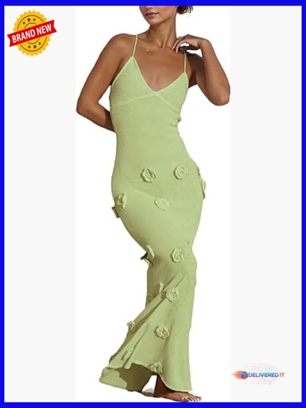 3D Flower Maxi Dress Backless Bodycon Knit Beach Cover Up